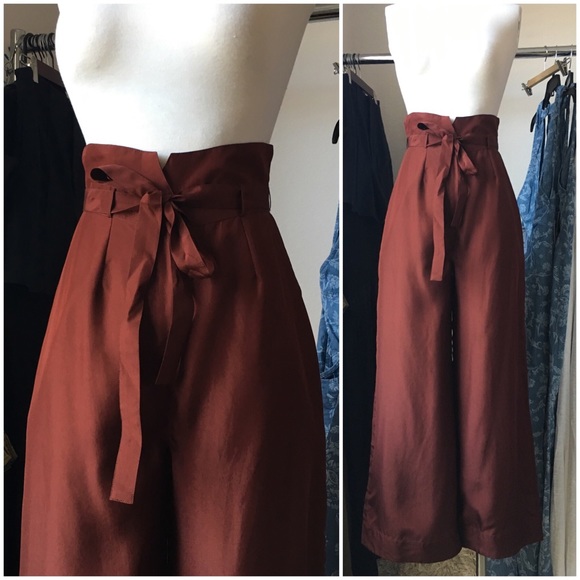 FREE PEOPLE SILK HIGH WAIST PANTS - Picture 3 of 7